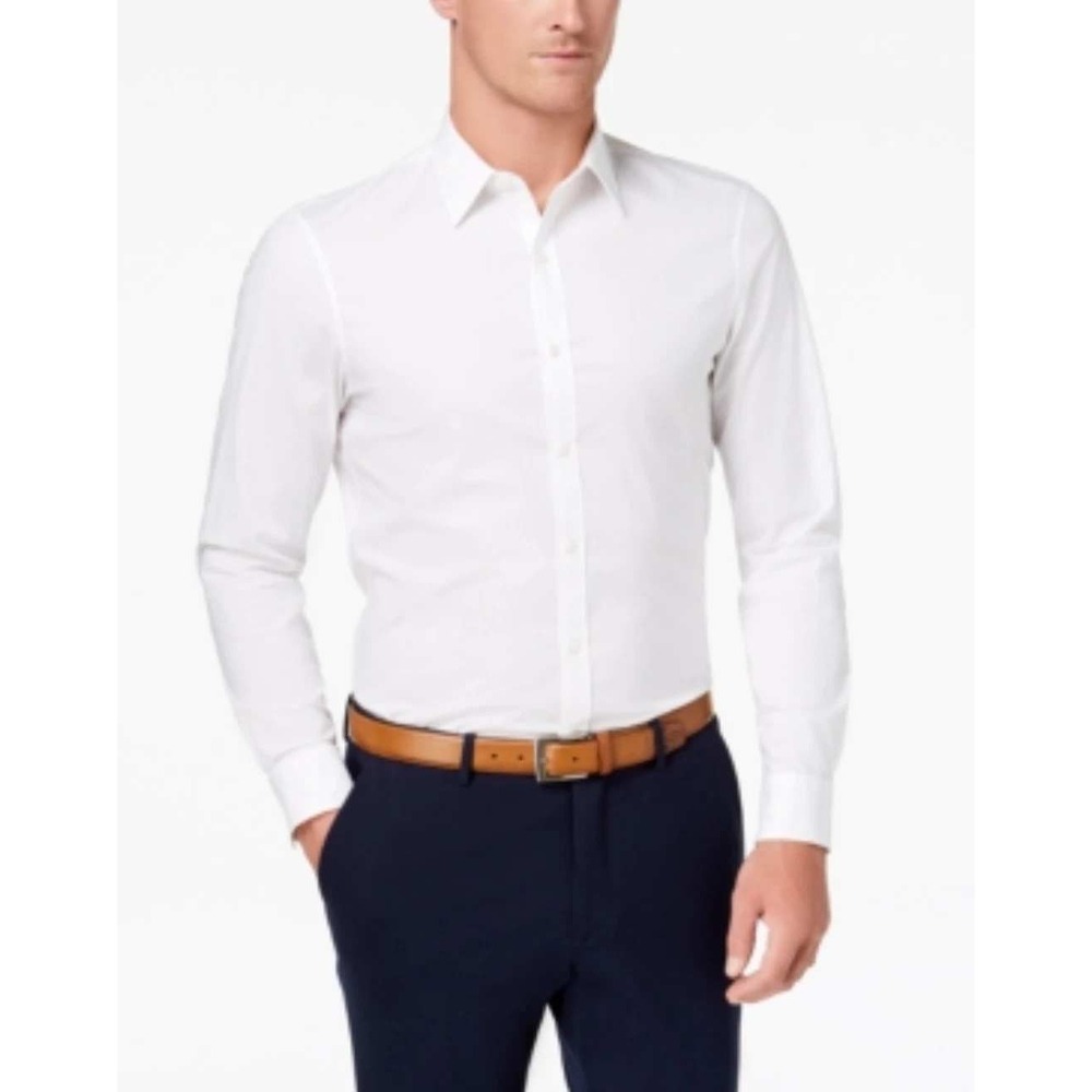 NWT Michael Kors Dress Shirt Men's 16.5 /L White Cotton Wrinkle Free Reg Fit